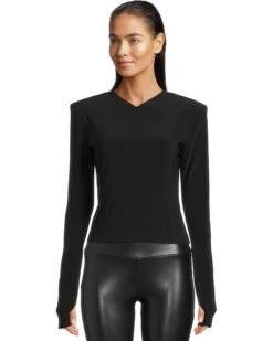 Norma Kamali Long Sleeve Shoulder Pad V-Neck Top | Shirts & Tops