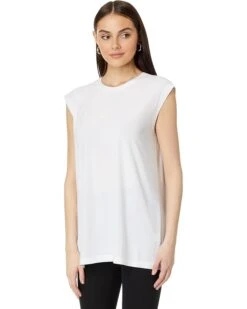Norma Kamali SLEEVELESS BOYFRIEND CREWNECK TOP | Shirts & Tops